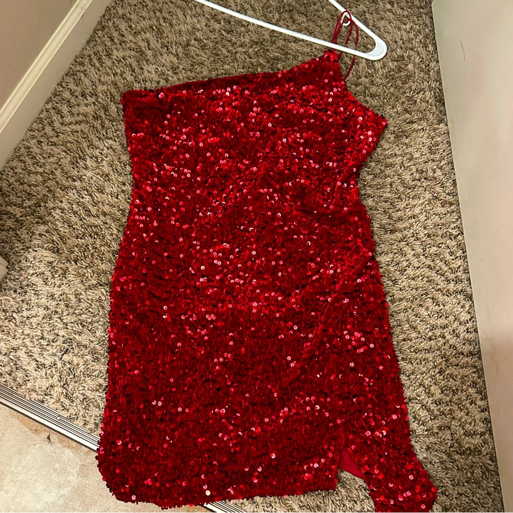 red formal dress, homecoming, prom, royalty,